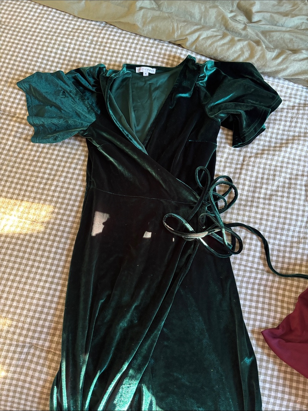 Emerald Green Velvet Wrap Dress